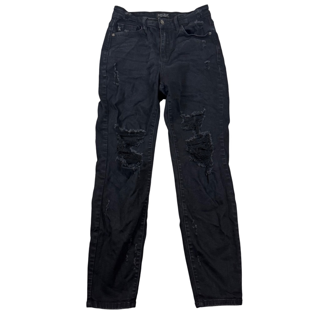 Judy‎ Blue Women's Black Distressed Boyfriend Jeans Size 5/27 Ripped Denim Pants